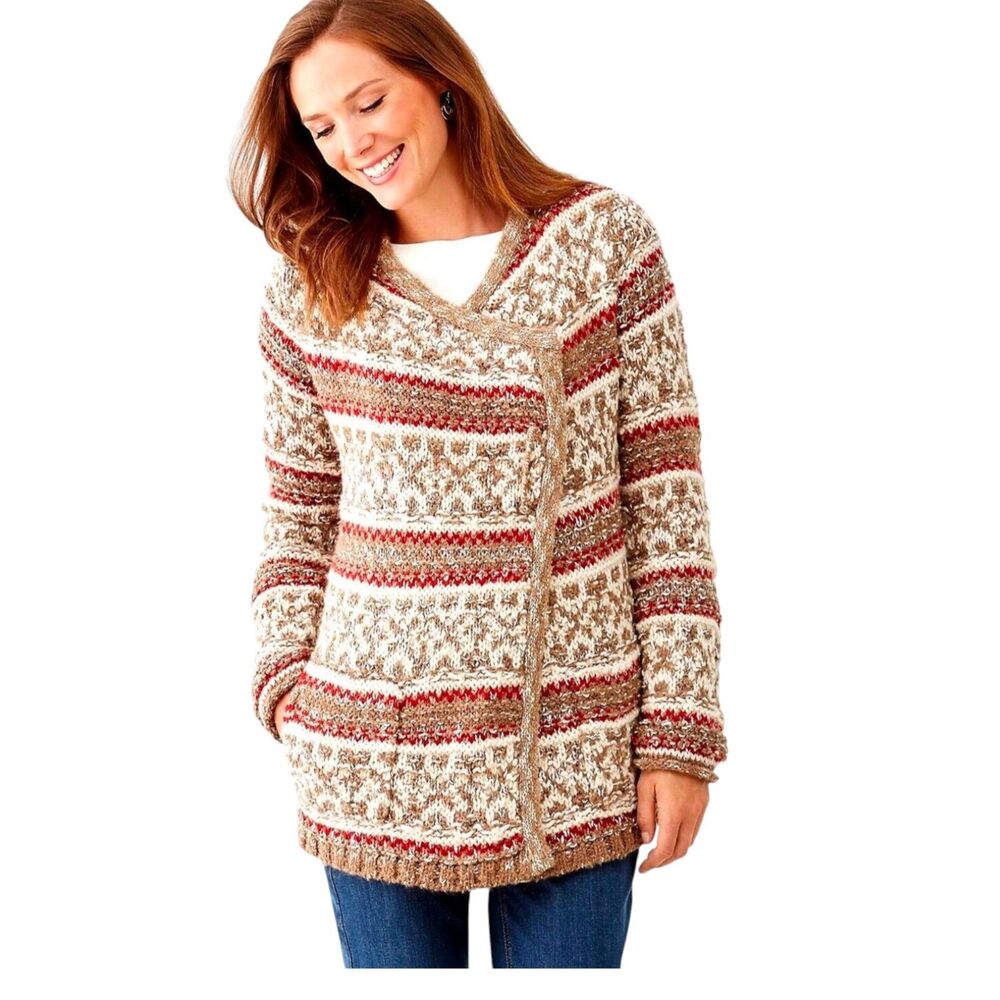 J Jill Wool Alpaca Fair Isle Cardigan Sweater
